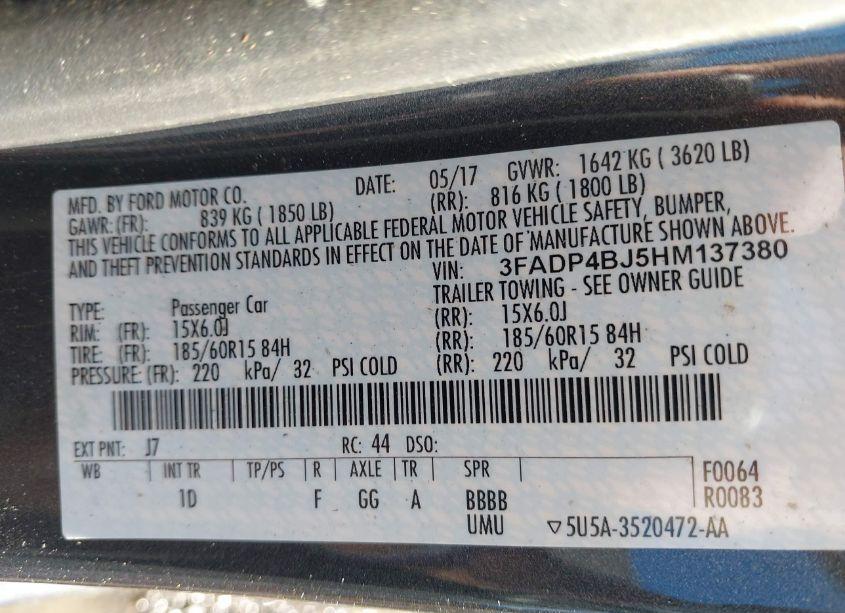 Photo 9 of 2017 Ford Fiesta SE (VIN 3FADP4BJ5HM137380)