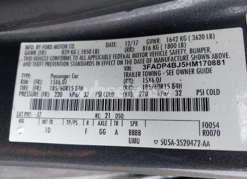 Photo 9 of 2017 Ford Fiesta SE (VIN 3FADP4BJ5HM170881)