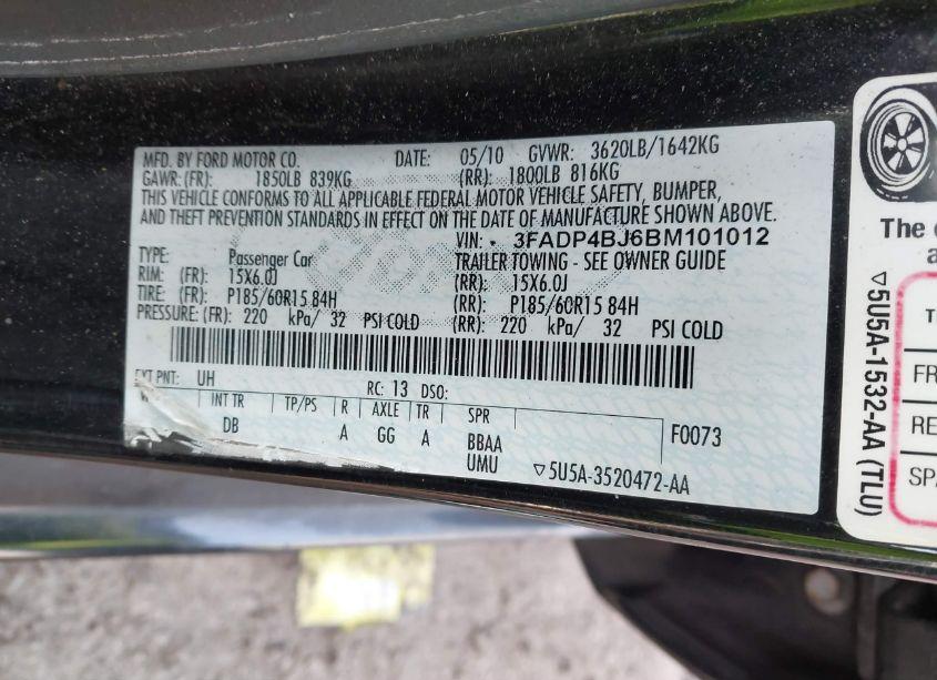 Photo 9 of 2011 Ford Fiesta SE (VIN 3FADP4BJ6BM101012)