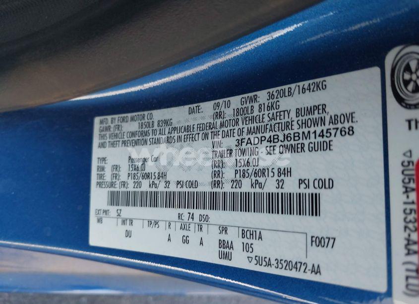 Photo 9 of 2011 Ford Fiesta SE (VIN 3FADP4BJ6BM145768)