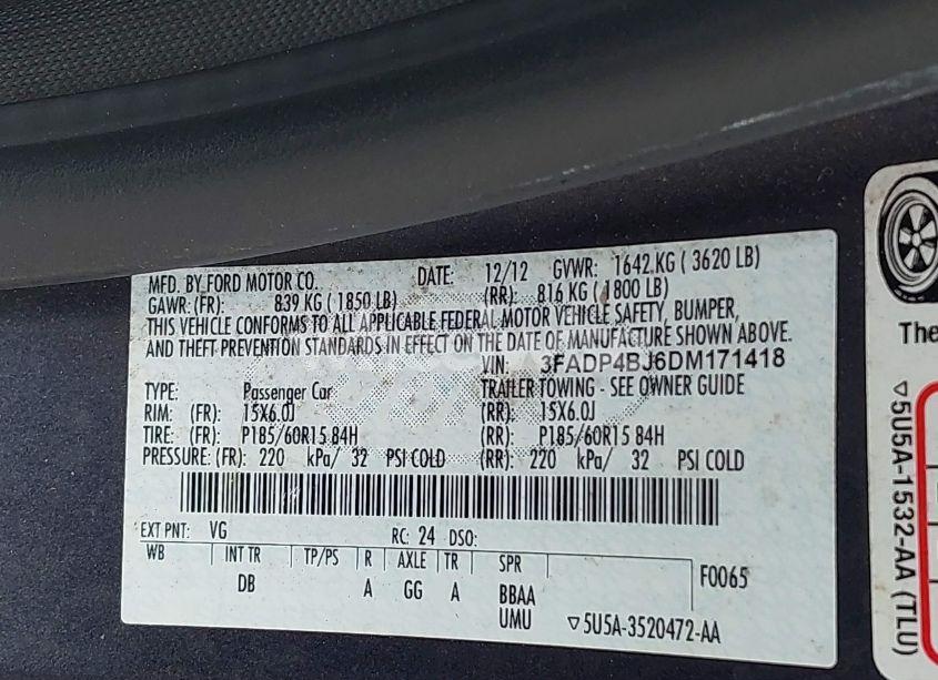 Photo 9 of 2013 Ford Fiesta SE (VIN 3FADP4BJ6DM171418)