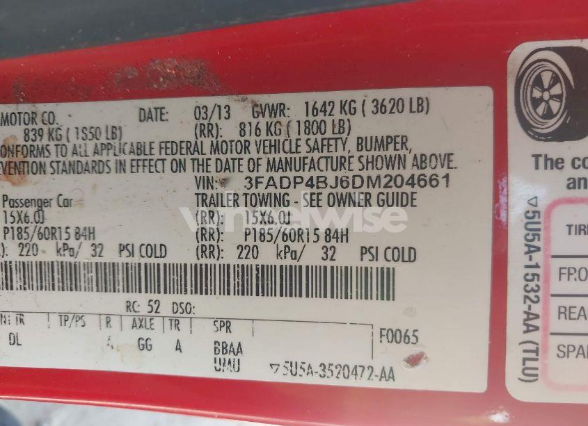 Photo 9 of 2013 Ford Fiesta SE (VIN 3FADP4BJ6DM204661)