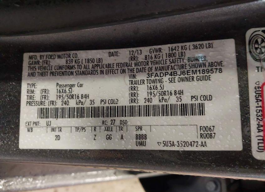 Photo 9 of 2014 Ford Fiesta SE (VIN 3FADP4BJ6EM189578)