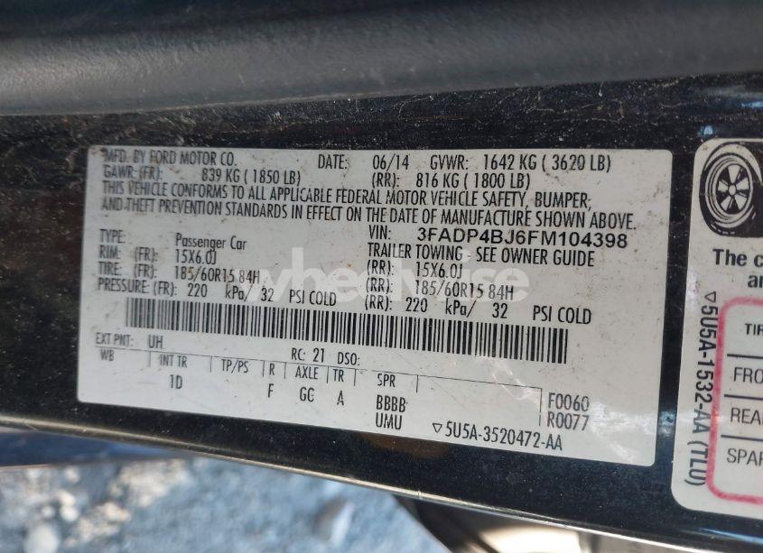 Photo 9 of 2015 Ford Fiesta SE (VIN 3FADP4BJ6FM104398)