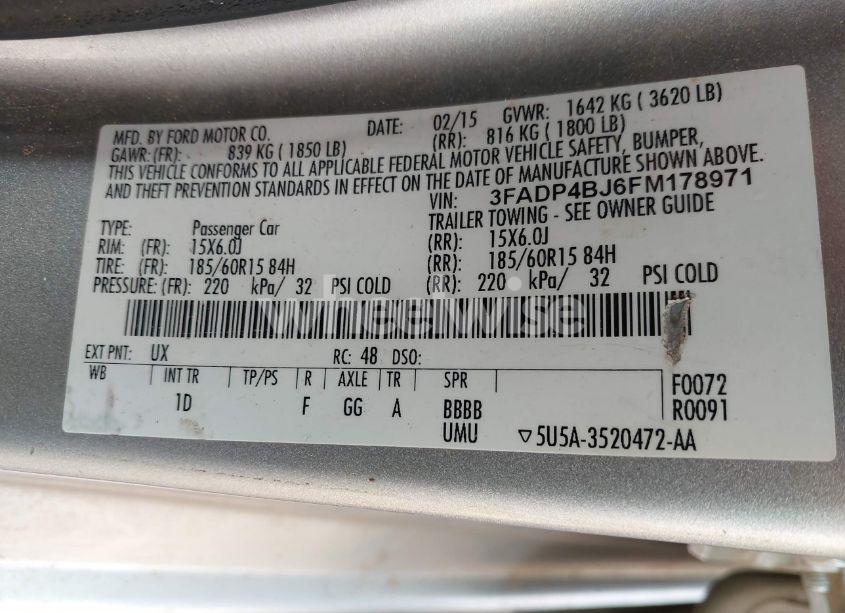 Photo 9 of 2015 Ford Fiesta SE (VIN 3FADP4BJ6FM178971)