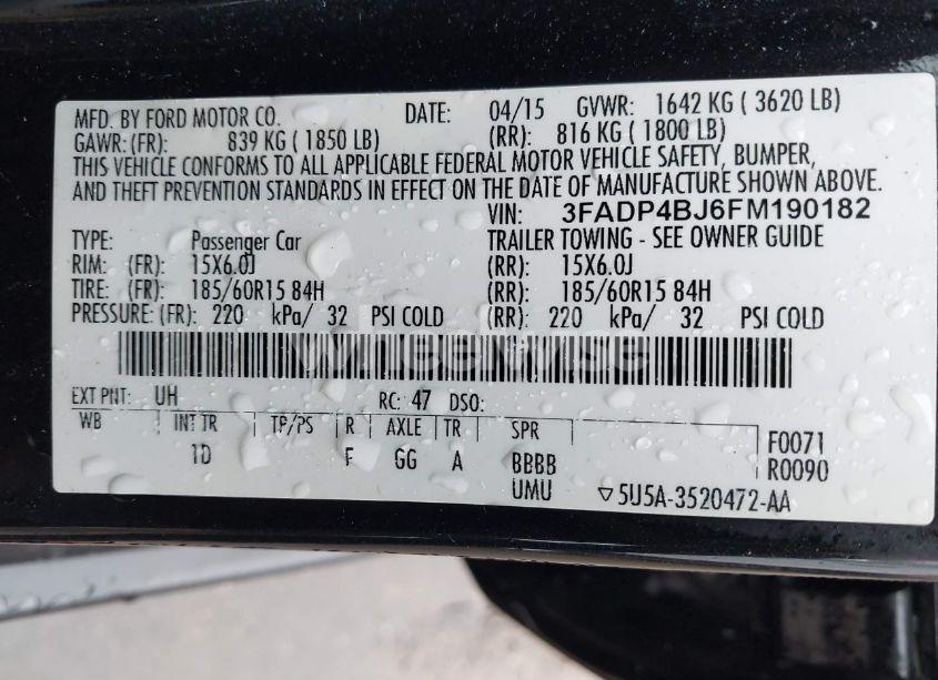 Photo 9 of 2015 Ford Fiesta SE (VIN 3FADP4BJ6FM190182)