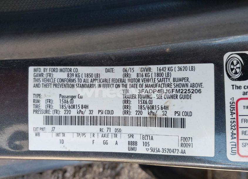 Photo 9 of 2015 Ford Fiesta SE (VIN 3FADP4BJ6FM225206)