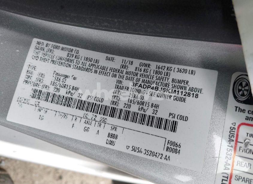 Photo 9 of 2019 Ford Fiesta SE (VIN 3FADP4BJ6KM112818)