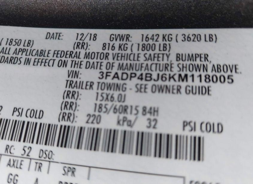 Photo 9 of 2019 Ford Fiesta SE (VIN 3FADP4BJ6KM118005)