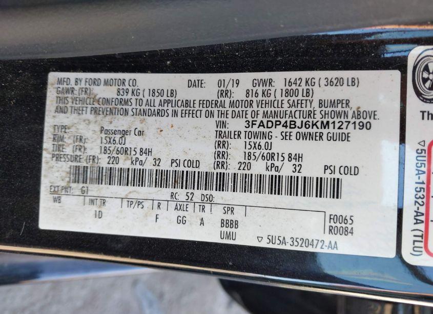 Photo 9 of 2019 Ford Fiesta SE (VIN 3FADP4BJ6KM127190)