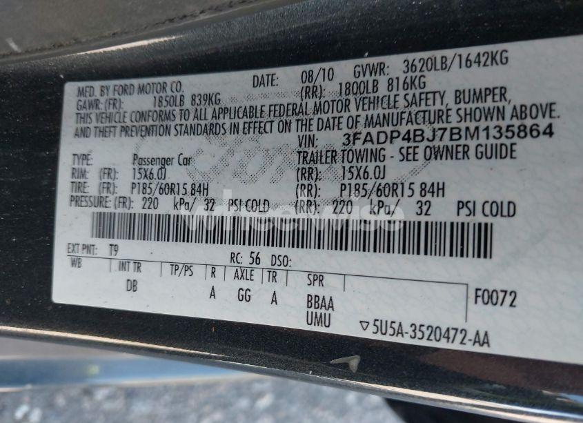 Photo 9 of 2011 Ford Fiesta SE (VIN 3FADP4BJ7BM135864)