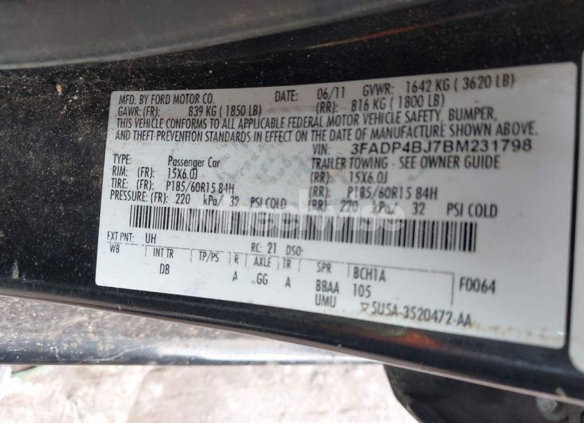 Photo 9 of 2011 Ford Fiesta SE (VIN 3FADP4BJ7BM231798)