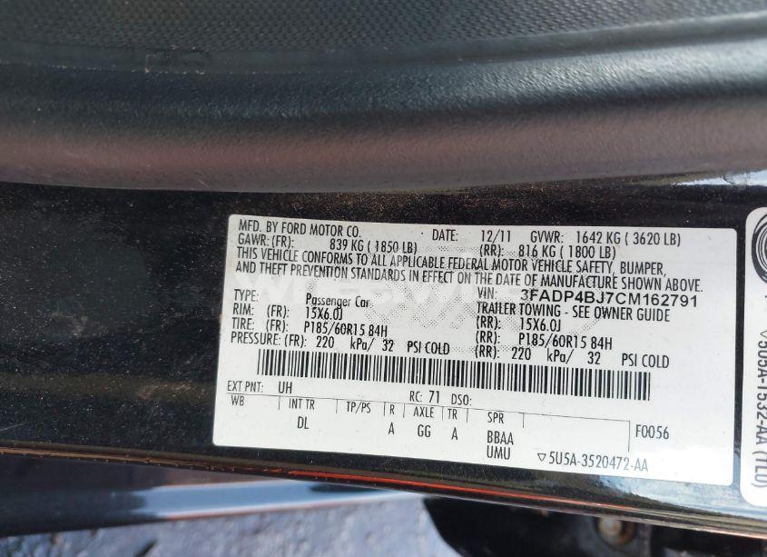 Photo 9 of 2012 Ford Fiesta SE (VIN 3FADP4BJ7CM162791)