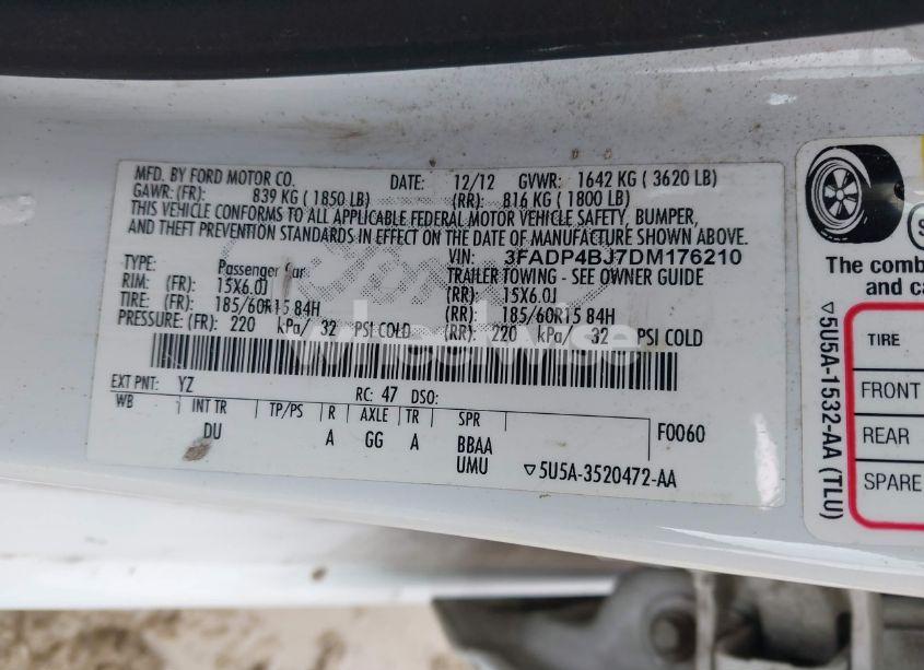 Photo 9 of 2013 Ford Fiesta SE (VIN 3FADP4BJ7DM176210)