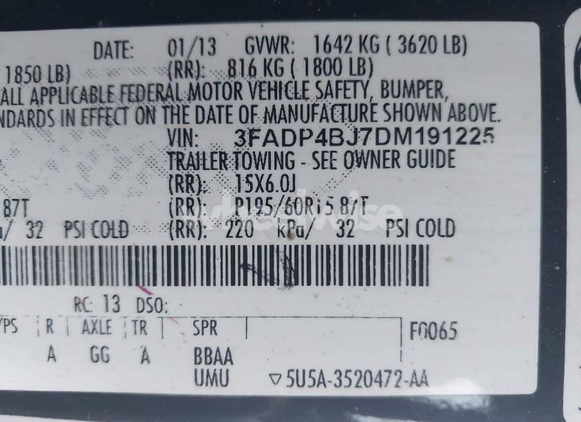 Photo 9 of 2013 Ford Fiesta SE (VIN 3FADP4BJ7DM191225)