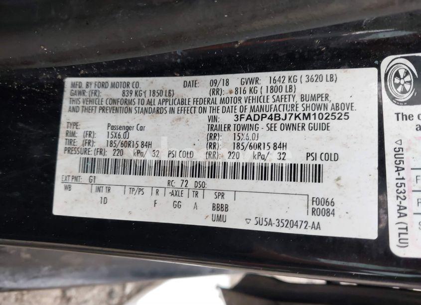 Photo 9 of 2019 Ford Fiesta SE (VIN 3FADP4BJ7KM102525)