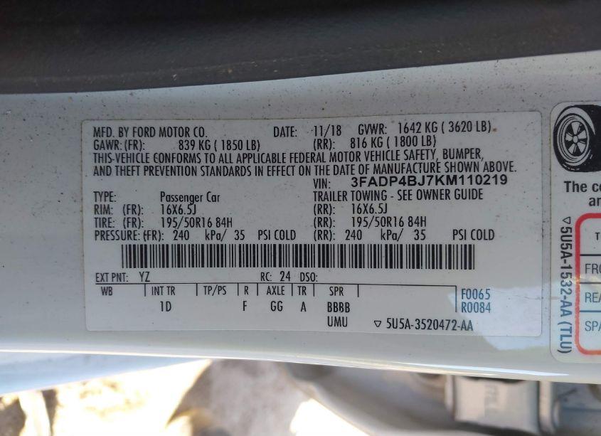 Photo 9 of 2019 Ford Fiesta SE (VIN 3FADP4BJ7KM110219)