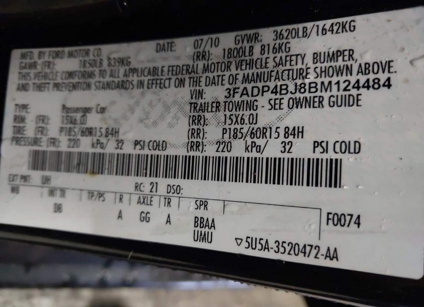 Photo 9 of 2011 Ford Fiesta SE (VIN 3FADP4BJ8BM124484)