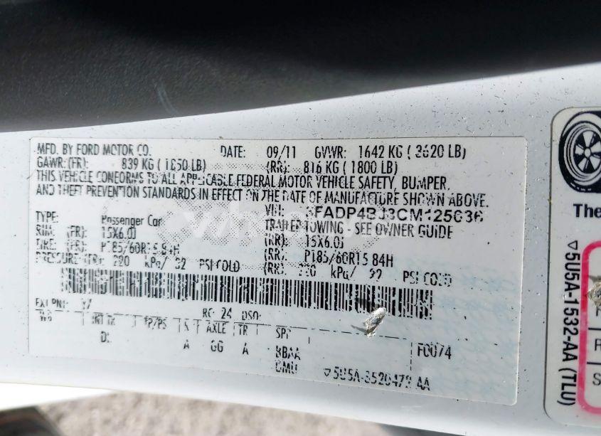 Photo 9 of 2012 Ford Fiesta SE (VIN 3FADP4BJ8CM125636)