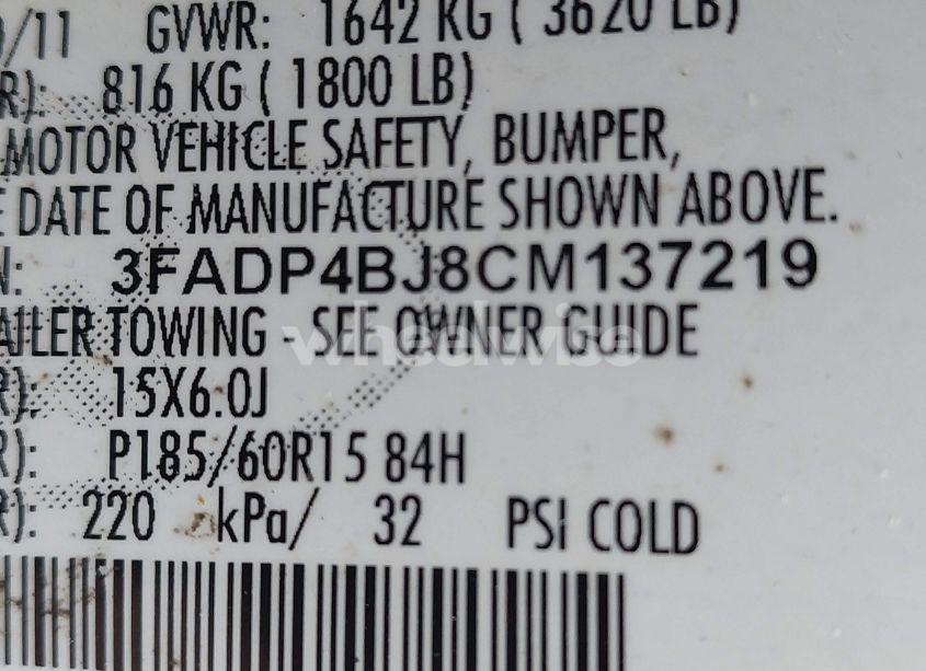 Photo 9 of 2012 Ford Fiesta SE (VIN 3FADP4BJ8CM137219)