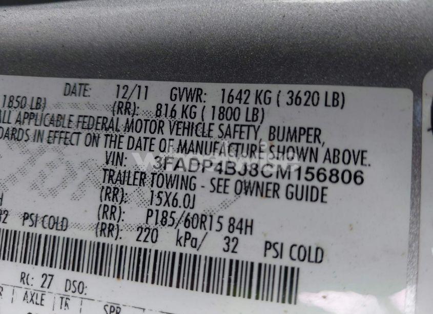 Photo 9 of 2012 Ford Fiesta SE (VIN 3FADP4BJ8CM156806)