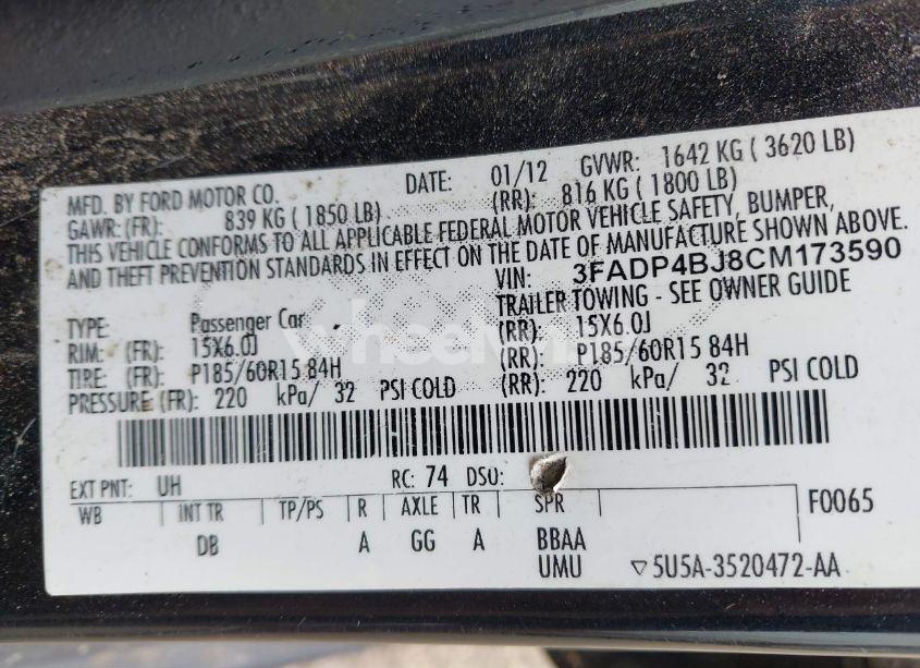 Photo 9 of 2012 Ford Fiesta SE (VIN 3FADP4BJ8CM173590)