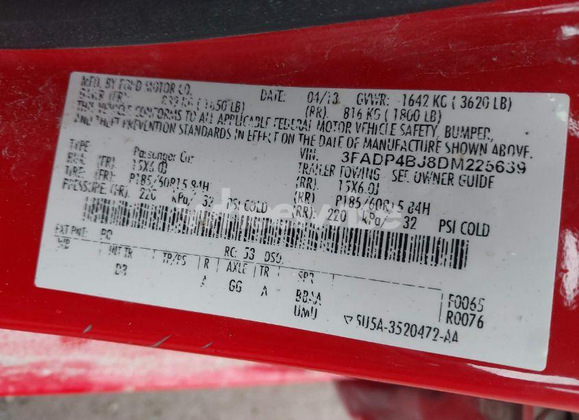 Photo 9 of 2013 Ford Fiesta SE (VIN 3FADP4BJ8DM225639)