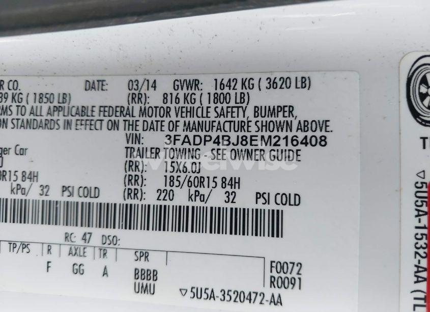 Photo 9 of 2014 Ford Fiesta SE (VIN 3FADP4BJ8EM216408)