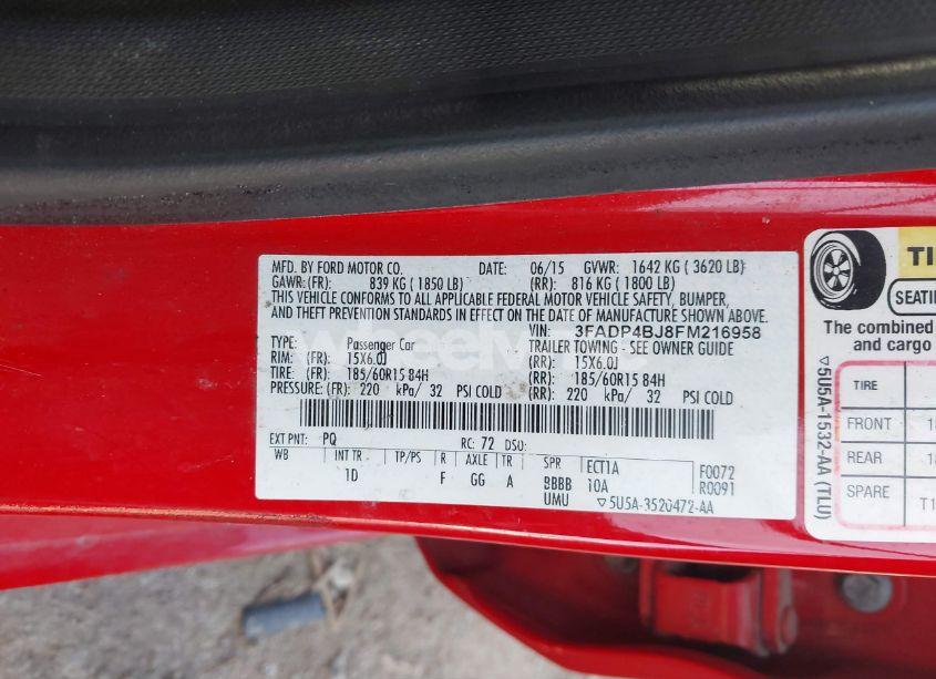 Photo 9 of 2015 Ford Fiesta SE (VIN 3FADP4BJ8FM216958)