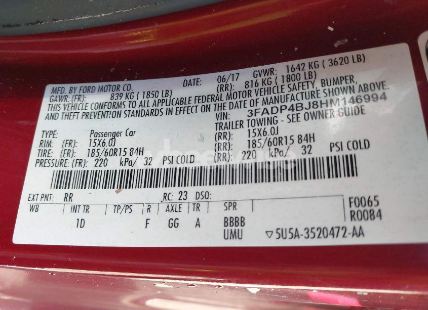 Photo 9 of 2017 Ford Fiesta SE (VIN 3FADP4BJ8HM146994)