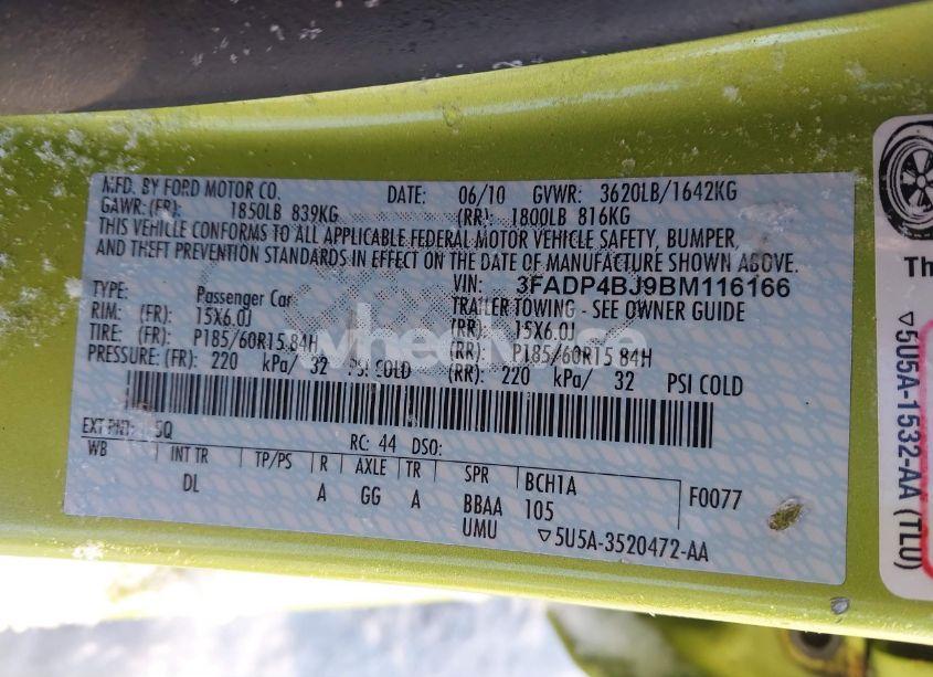 Photo 9 of 2011 Ford Fiesta SE (VIN 3FADP4BJ9BM116166)