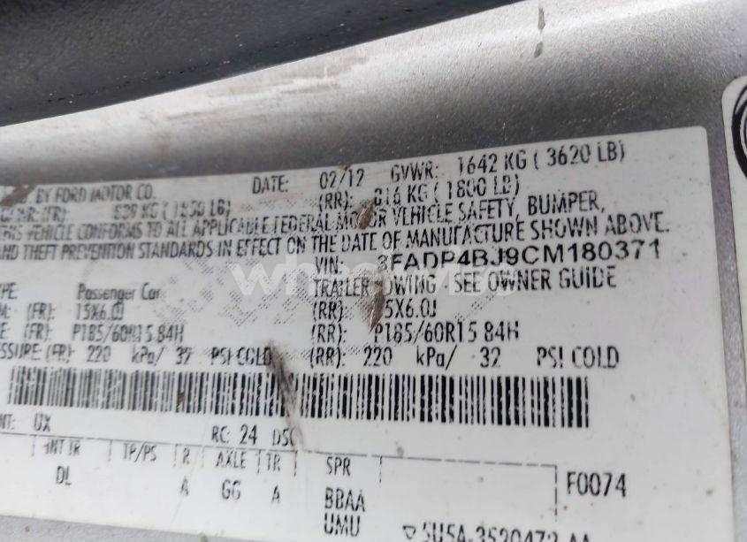 Photo 9 of 2012 Ford Fiesta SE (VIN 3FADP4BJ9CM180371)