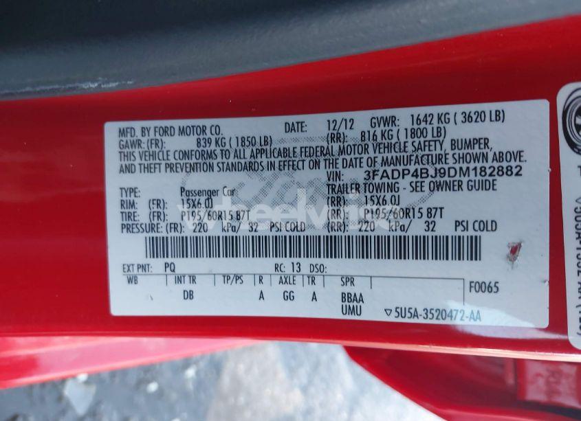 Photo 9 of 2013 Ford Fiesta SE (VIN 3FADP4BJ9DM182882)