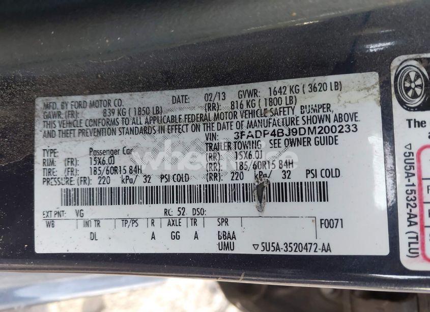 Photo 9 of 2013 Ford Fiesta SE (VIN 3FADP4BJ9DM200233)