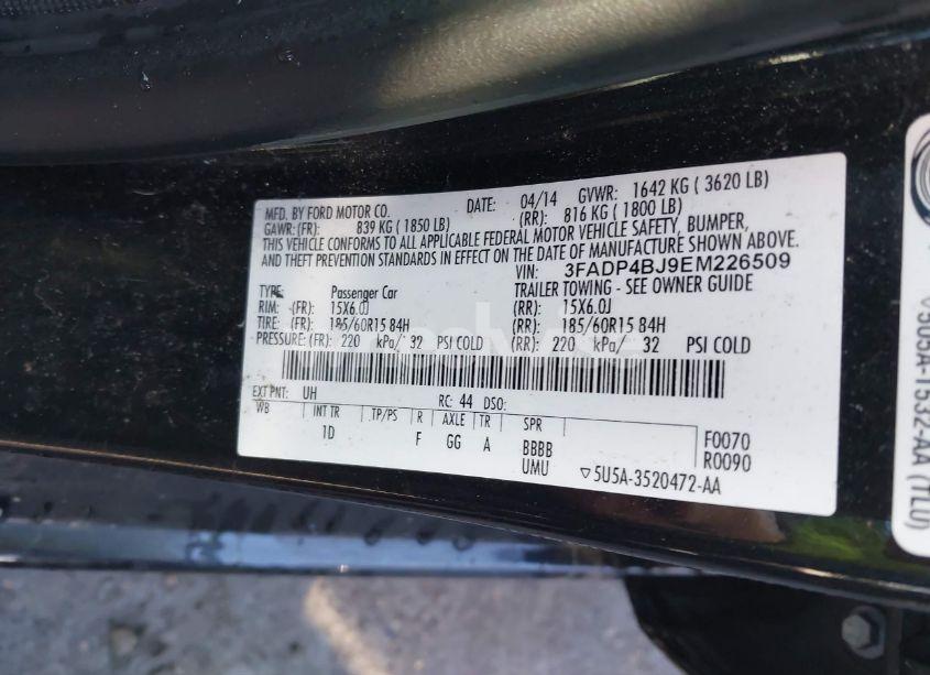 Photo 9 of 2014 Ford Fiesta SE (VIN 3FADP4BJ9EM226509)