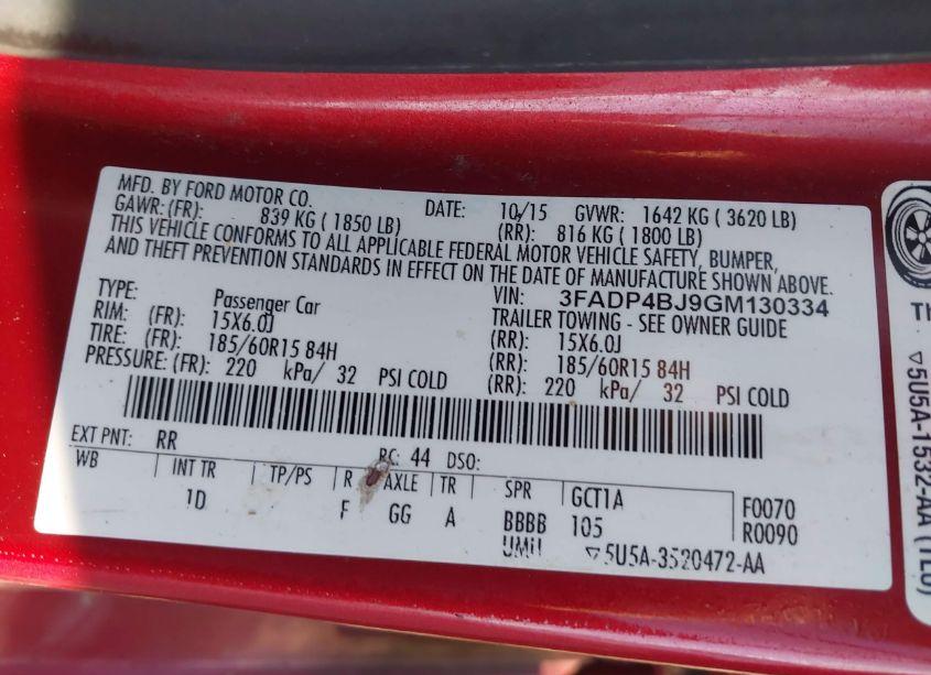 Photo 9 of 2016 Ford Fiesta SE (VIN 3FADP4BJ9GM130334)