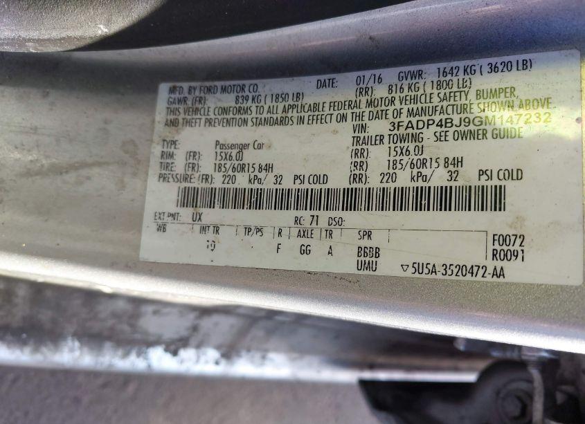 Photo 9 of 2016 Ford Fiesta SE (VIN 3FADP4BJ9GM147232)