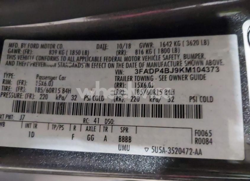 Photo 9 of 2019 Ford Fiesta SE (VIN 3FADP4BJ9KM104373)