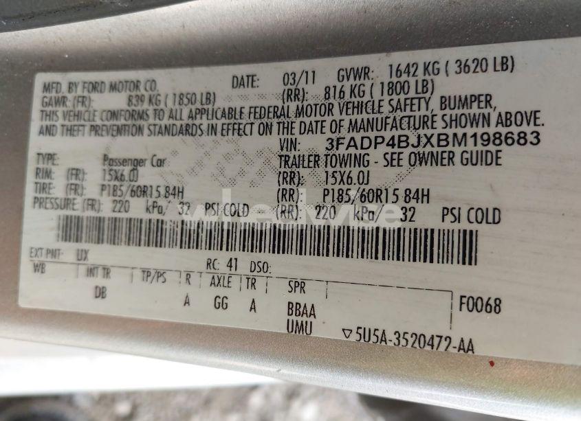 Photo 9 of 2011 Ford Fiesta SE (VIN 3FADP4BJXBM198683)