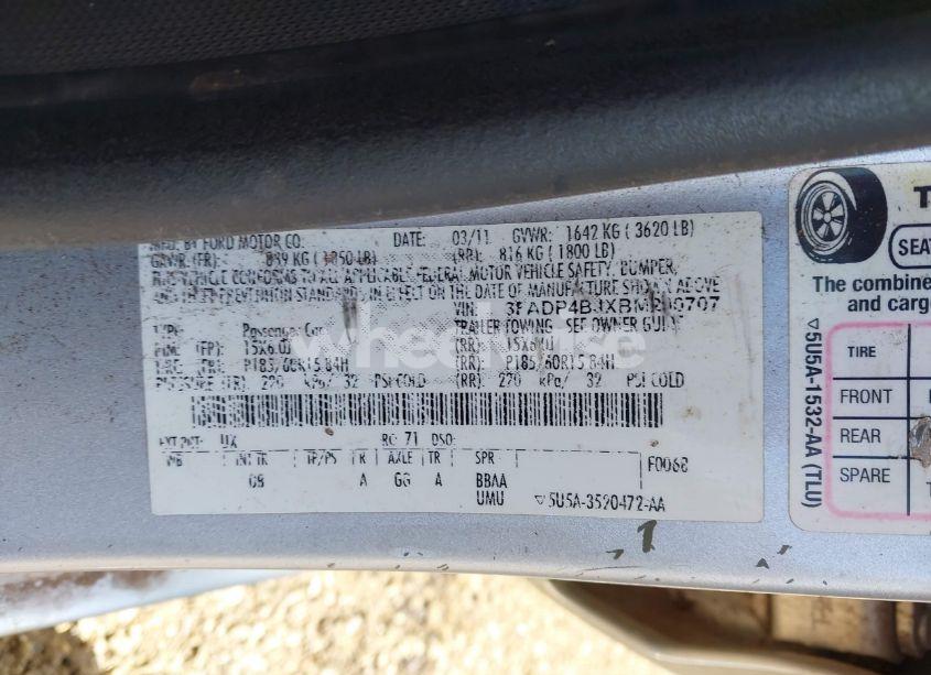 Photo 9 of 2011 Ford Fiesta SE (VIN 3FADP4BJXBM200707)