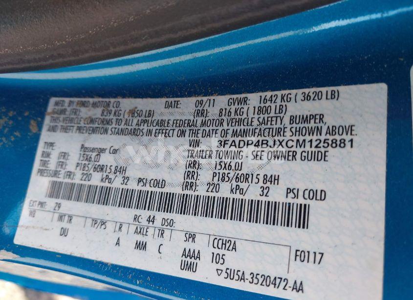 Photo 9 of 2012 Ford Fiesta SE (VIN 3FADP4BJXCM125881)