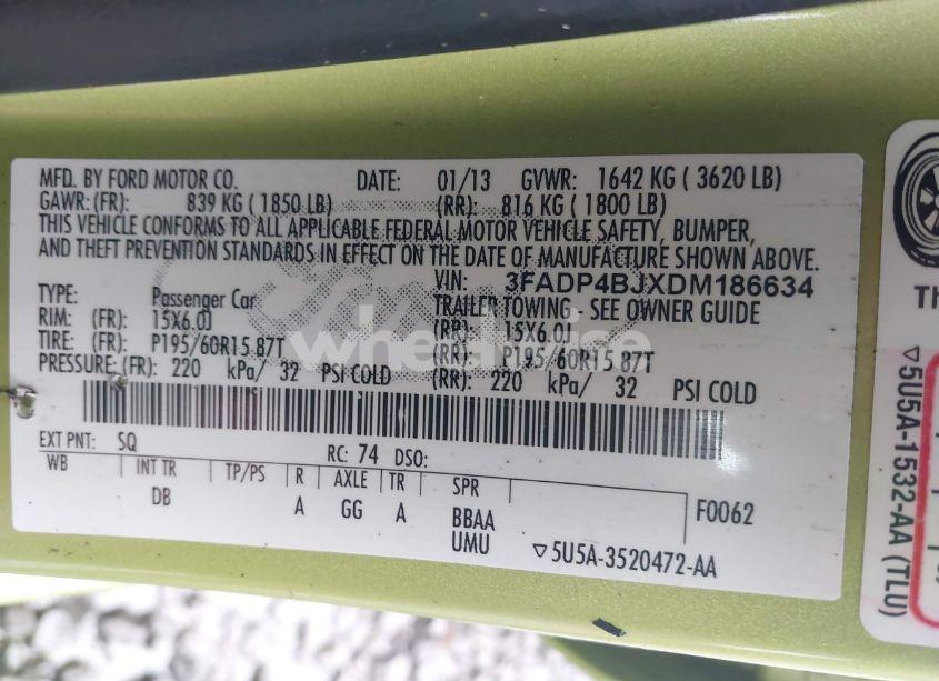 Photo 9 of 2013 Ford Fiesta SE (VIN 3FADP4BJXDM186634)