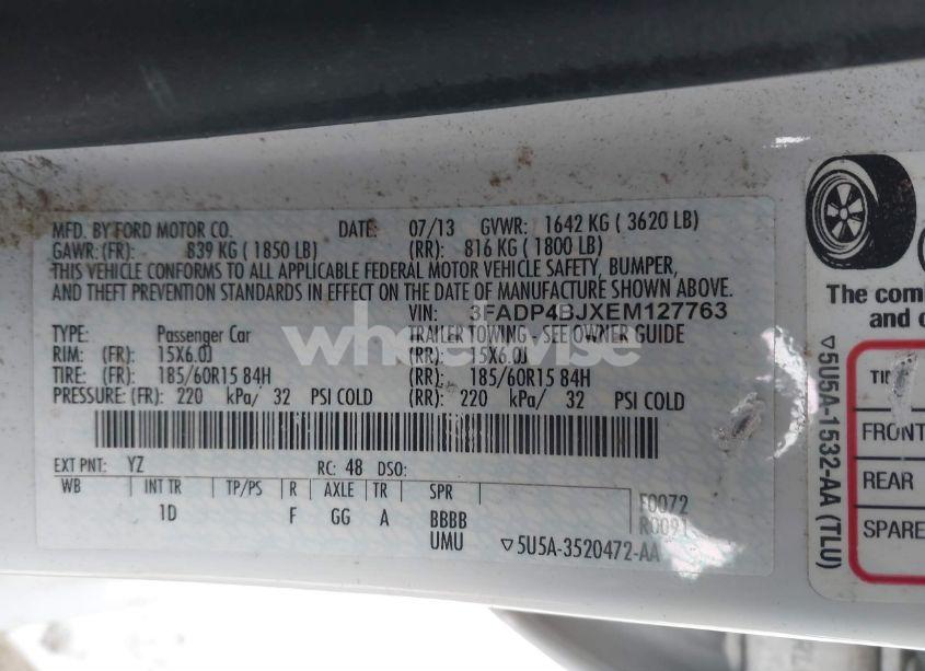 Photo 9 of 2014 Ford Fiesta SE (VIN 3FADP4BJXEM127763)