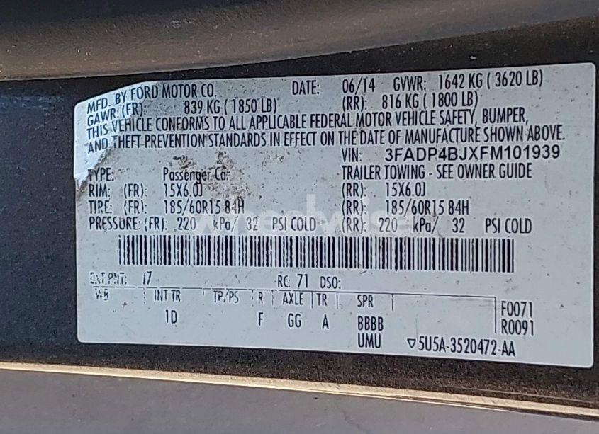 Photo 9 of 2015 Ford Fiesta SE (VIN 3FADP4BJXFM101939)