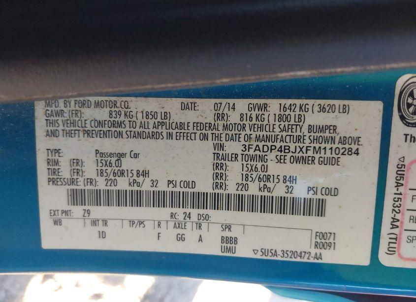 Photo 9 of 2015 Ford Fiesta SE (VIN 3FADP4BJXFM110284)