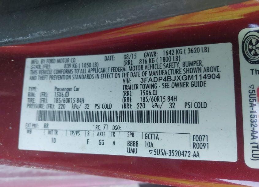 Photo 9 of 2016 Ford Fiesta SE (VIN 3FADP4BJXGM114904)