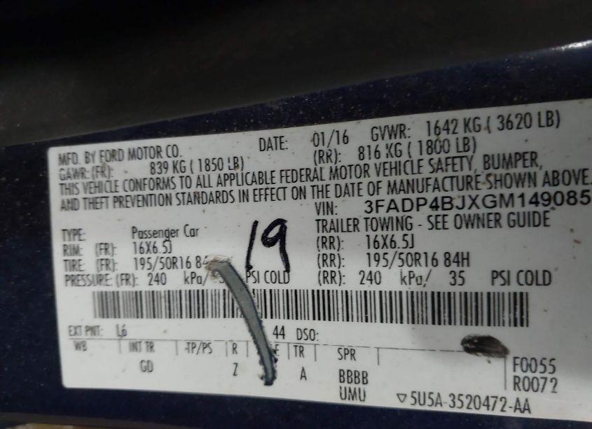 Photo 9 of 2016 Ford Fiesta SE (VIN 3FADP4BJXGM149085)