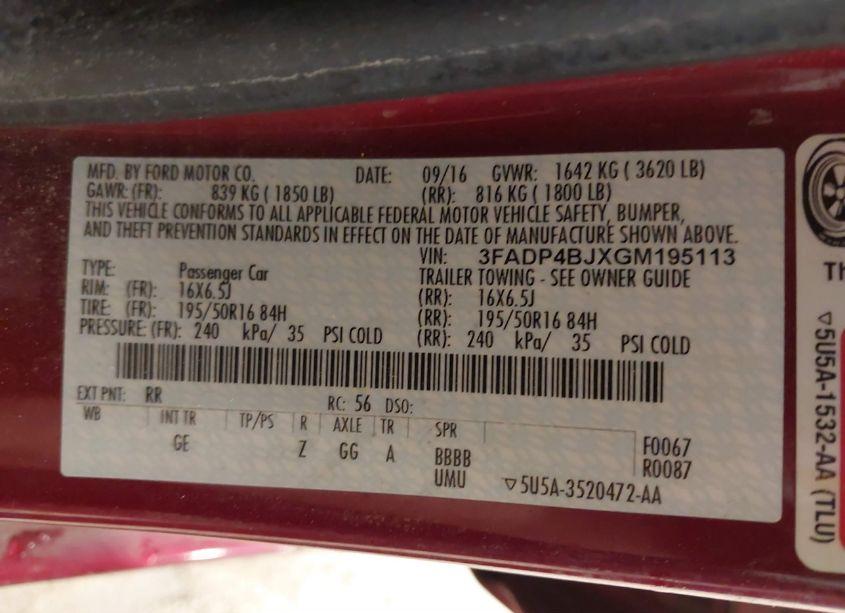 Photo 9 of 2016 Ford Fiesta SE (VIN 3FADP4BJXGM195113)