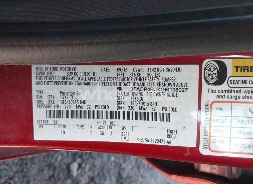 Photo 9 of 2016 Ford Fiesta SE (VIN 3FADP4BJXGM198027)