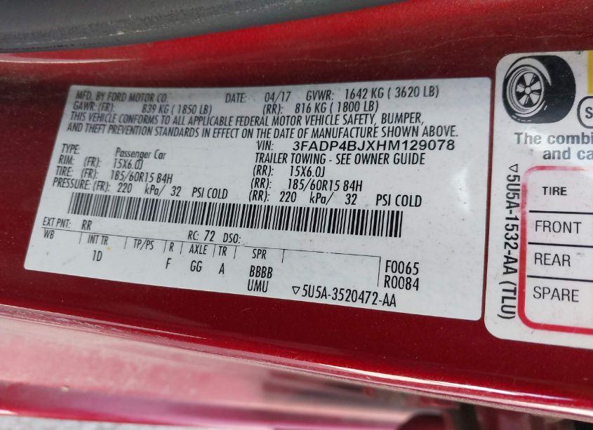 Photo 9 of 2017 Ford Fiesta SE (VIN 3FADP4BJXHM129078)